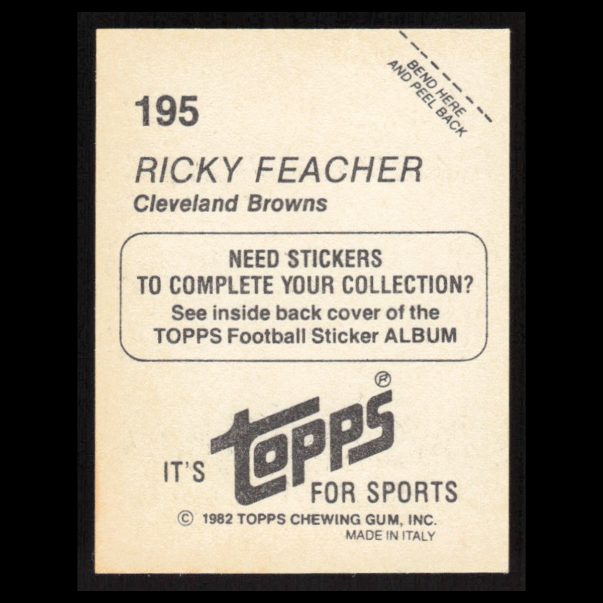 Ricky Feacher #195 1982 Topps Stickers Cleveland Browns Football Card NFL NM