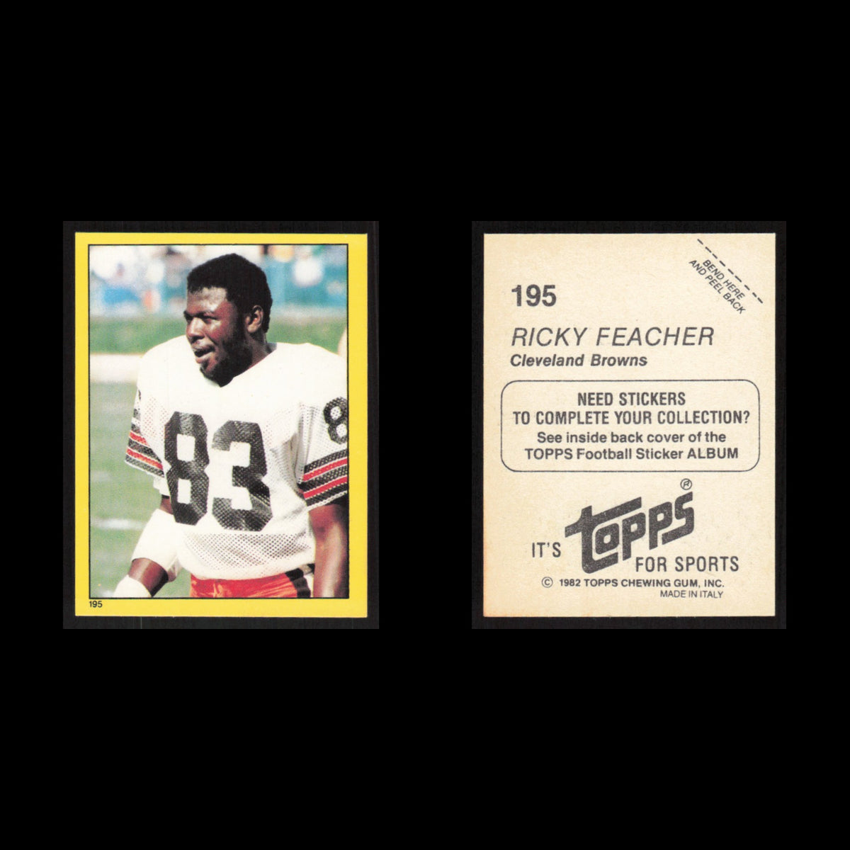 Ricky Feacher #195 1982 Topps Stickers Cleveland Browns Football Card NFL NM