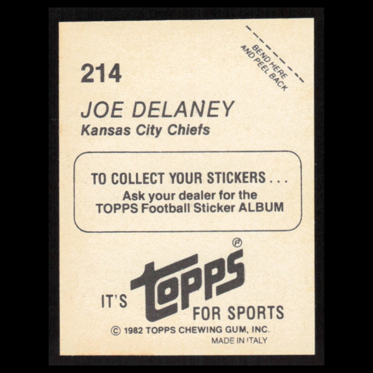 Joe Delaney #214 1982 Topps Stickers Kansas City Chiefs Football Card NFL NM