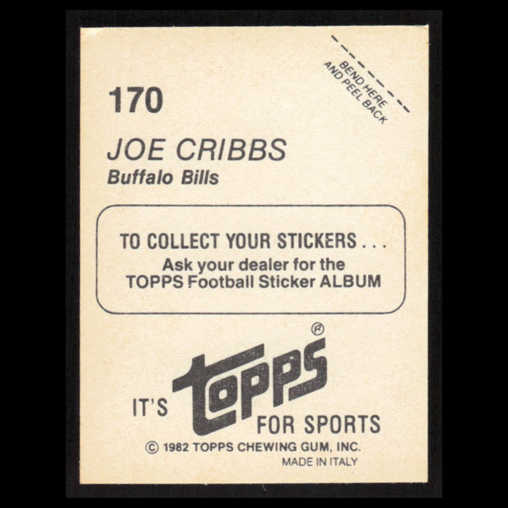 Joe Cribbs #170 1982 Topps Stickers Buffalo Bills Football Card NFL NM