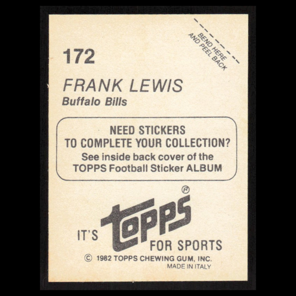 Frank Lewis #172 1982 Topps Stickers Buffalo Bills Football Card NFL NM