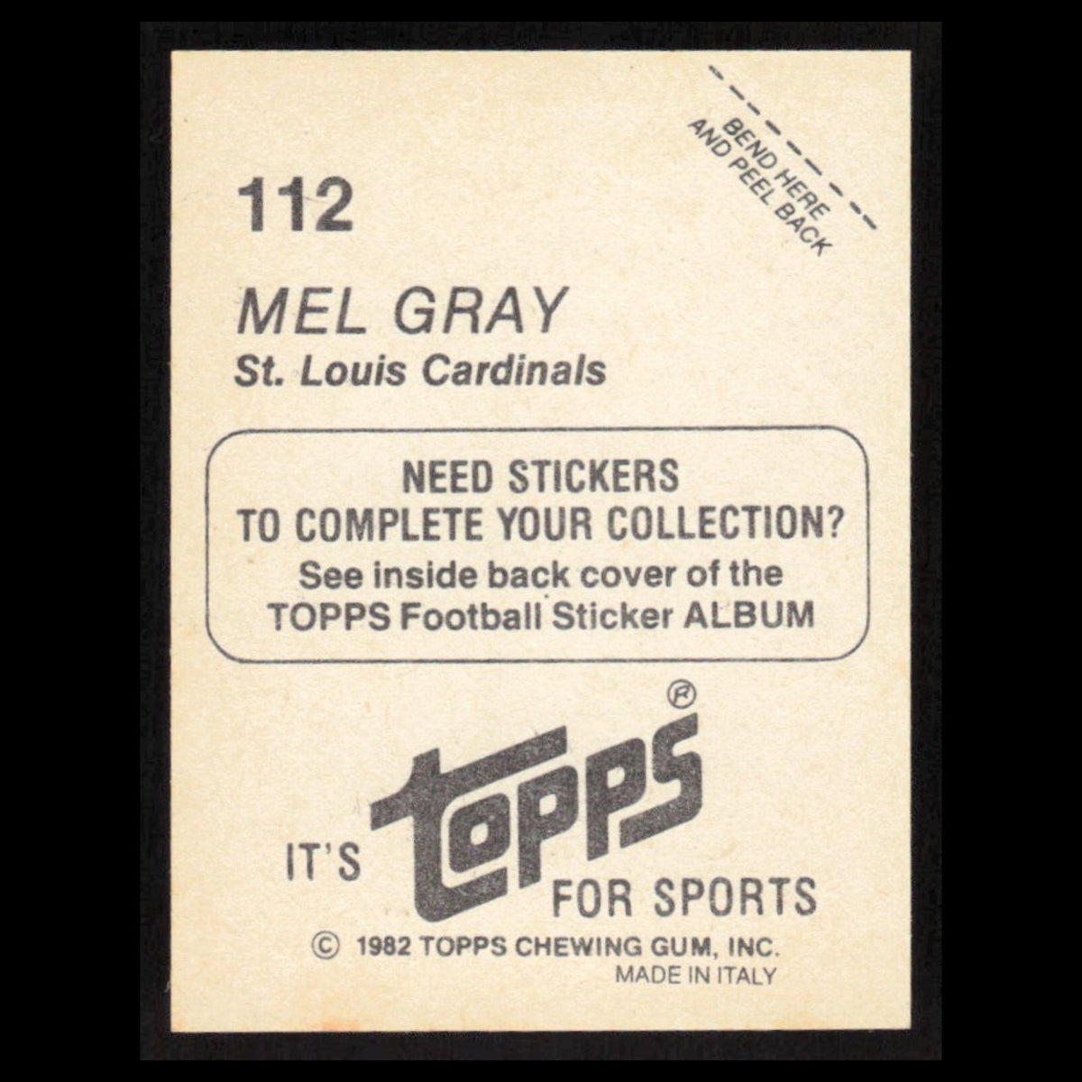 Mel Gray #112 1982 Topps Stickers St. Louis Cardinals Football Card NFL NM