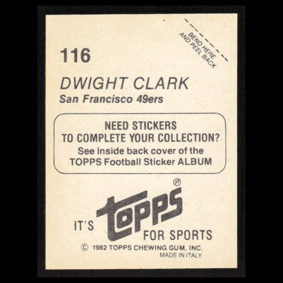 Dwight Clark #116 1982 Topps Stickers San Francisco 49ers Football Card NFL NM