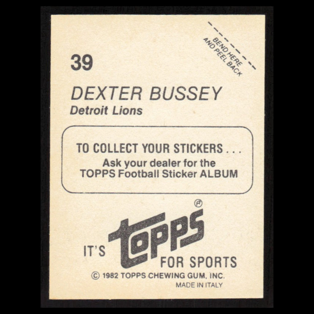 Dexter Bussey #39 1982 Topps Stickers Detroit Lions Football Card NFL NM