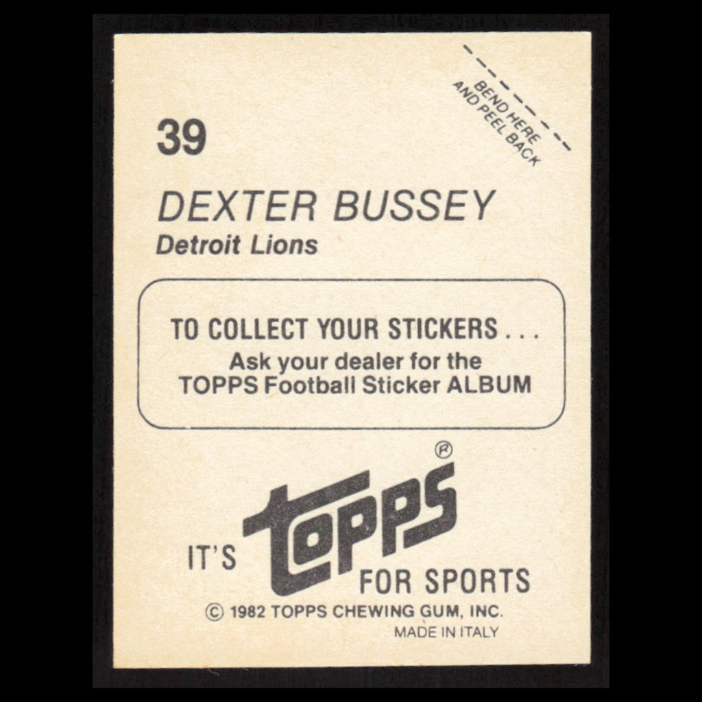 Dexter Bussey #39 1982 Topps Stickers Detroit Lions Football Card NFL NM