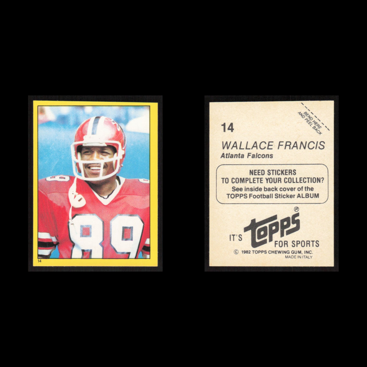 Wallace Francis #14 1982 Topps Stickers Atlanta Falcons Football Card NFL NM