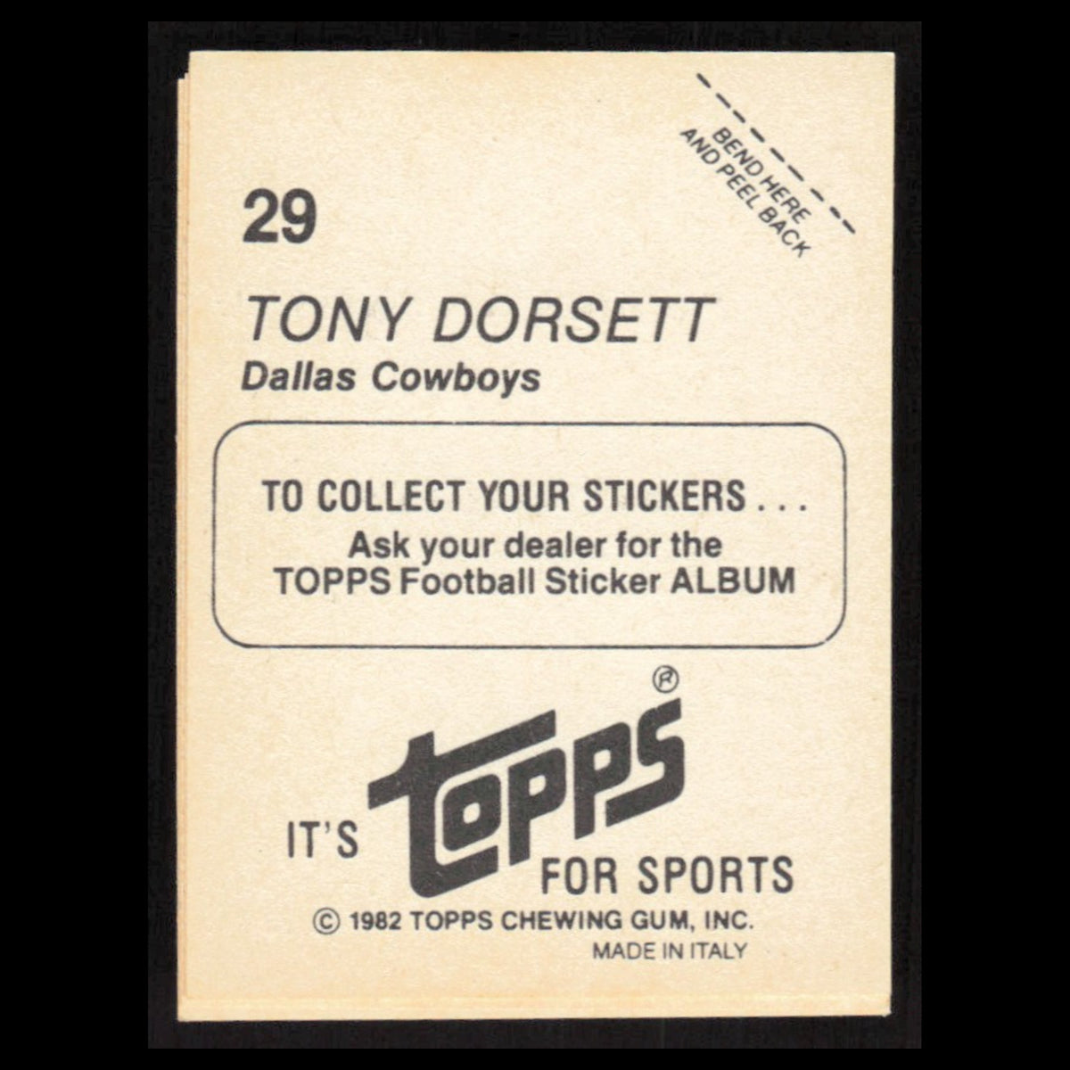 Tony Dorsett #29 1982 Topps Stickers Dallas Cowboys Football Card NFL NM