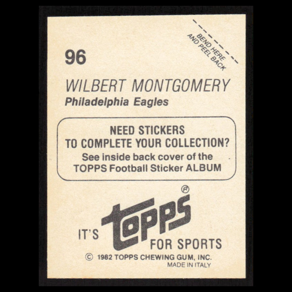 Wilbert Montgomery #96 1982 Topps Stickers Philadelphia Eagles Football Card NFL
