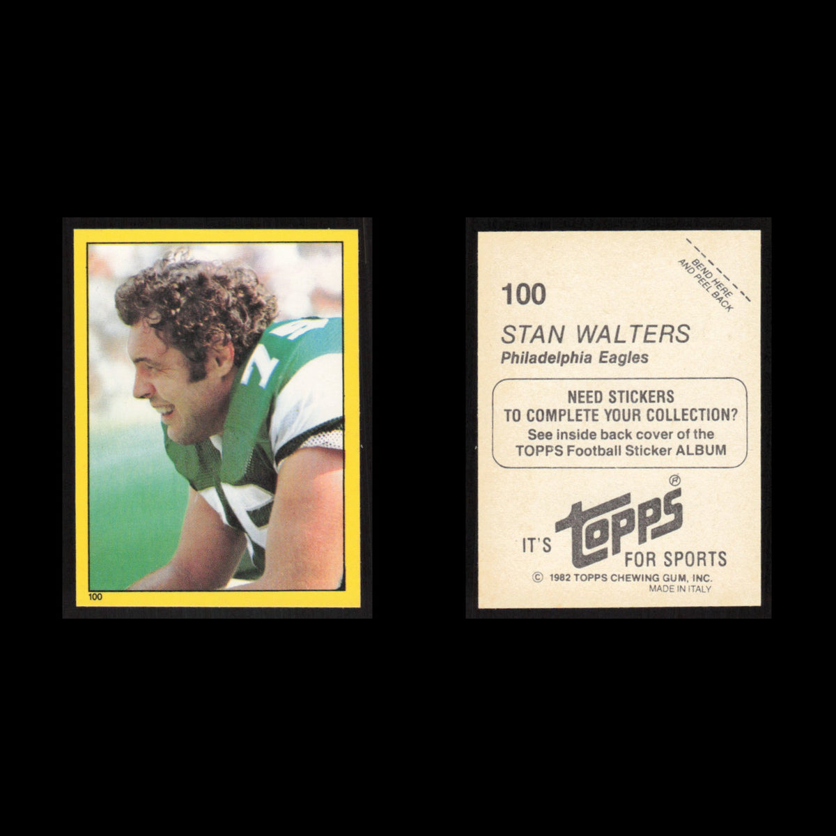 Stan Walters #100 1982 Topps Stickers Philadelphia Eagles Football Card NFL NM