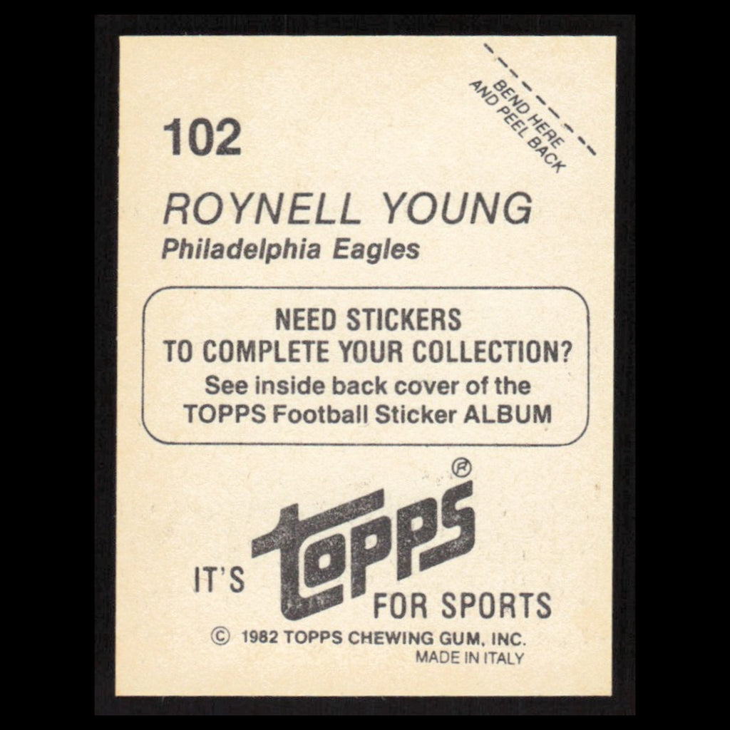 Roynell Young #102 1982 Topps Stickers Philadelphia Eagles Football Card NFL NM