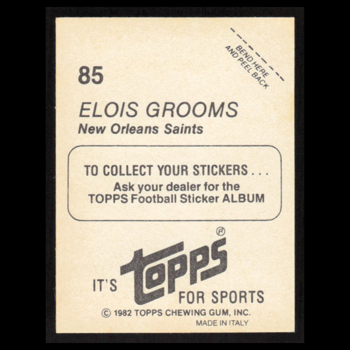 Elois Grooms #85 1982 Topps Stickers New Orleans Saints Football Card NFL NM