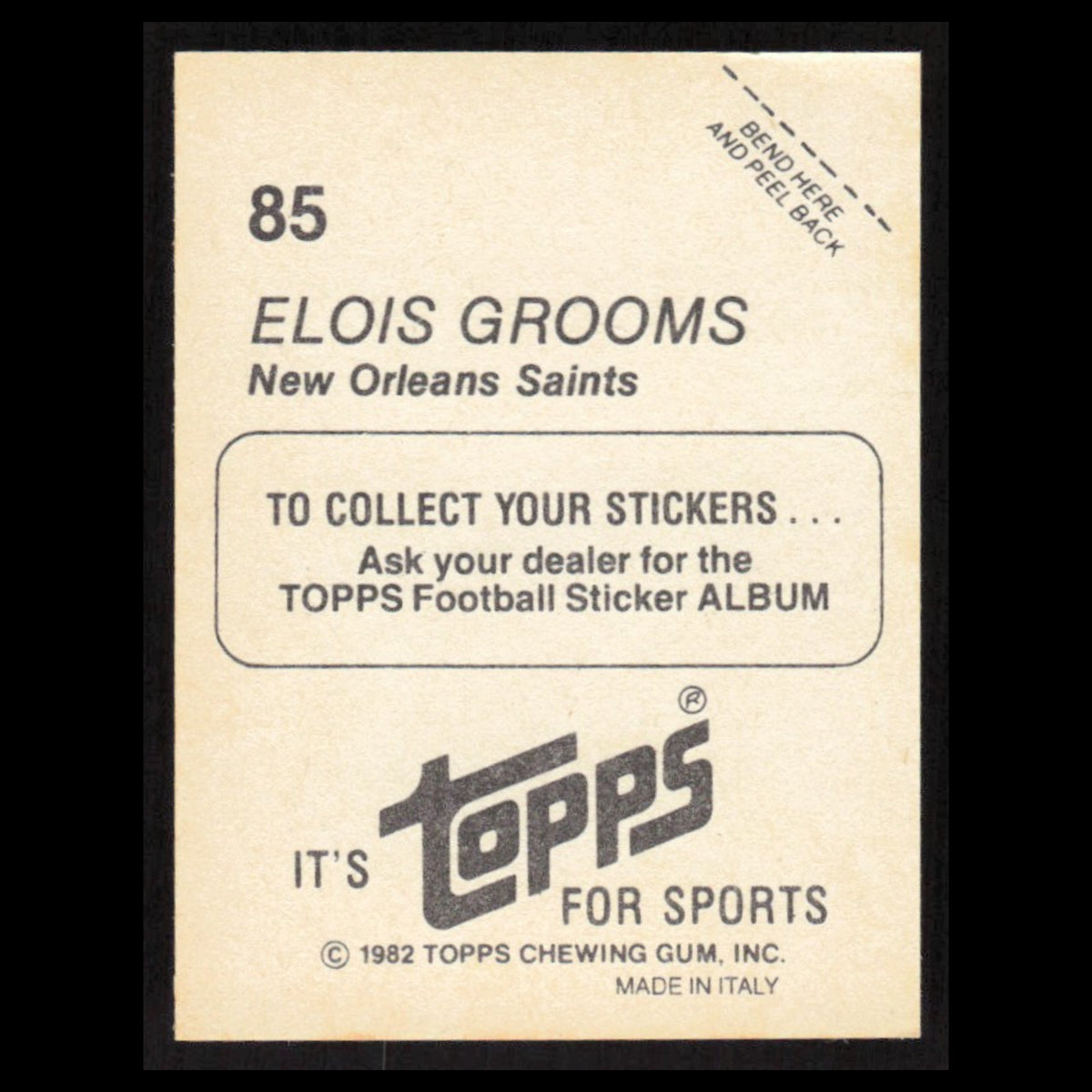 Elois Grooms #85 1982 Topps Stickers New Orleans Saints Football Card NFL NM