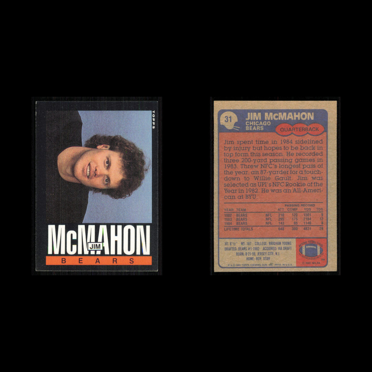 Jim McMahon #31 1985 Topps Chicago Bears Football Card NFL NM
