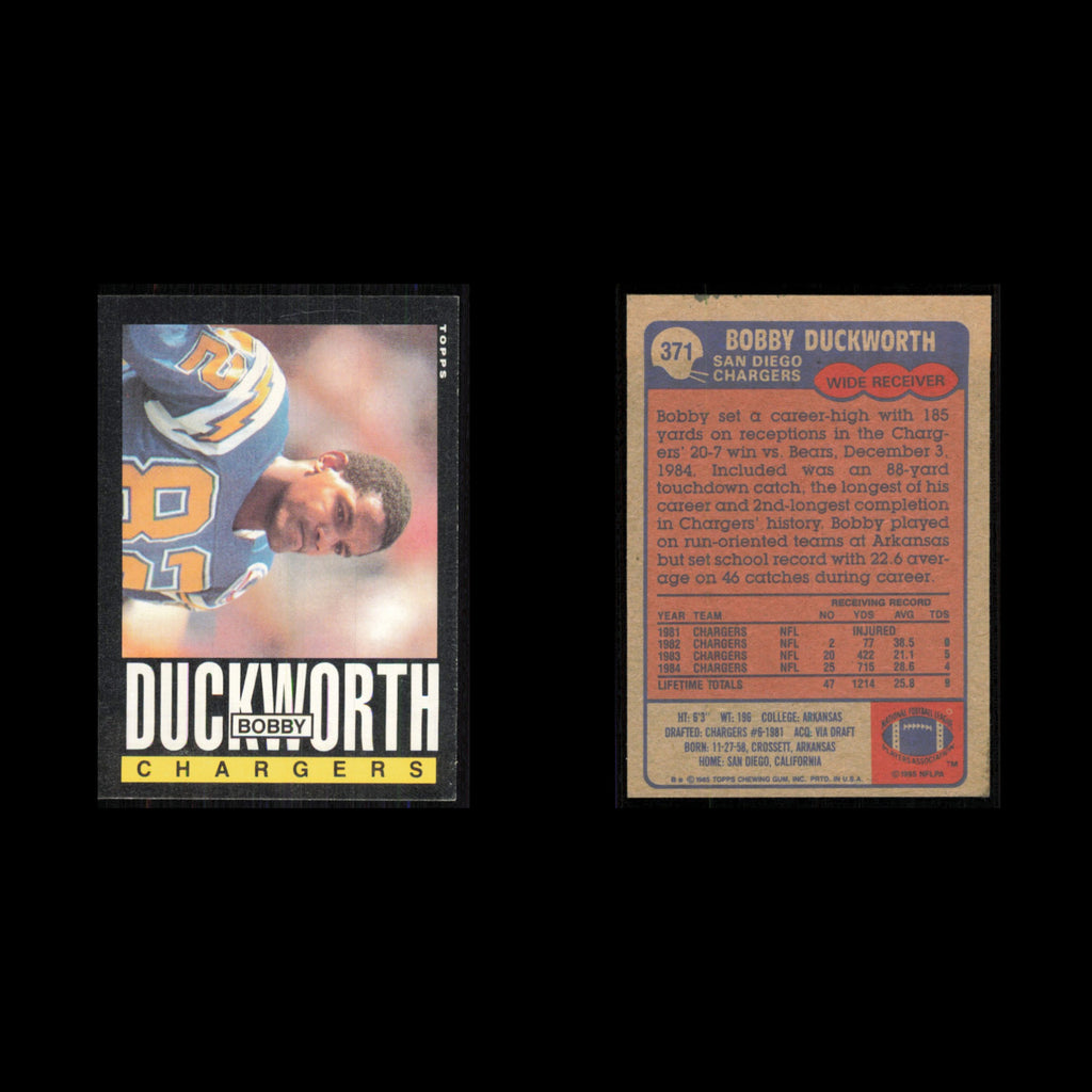 Bobby Duckworth Rookie #371 1985 Topps San Diego Chargers Football Card NFL NM