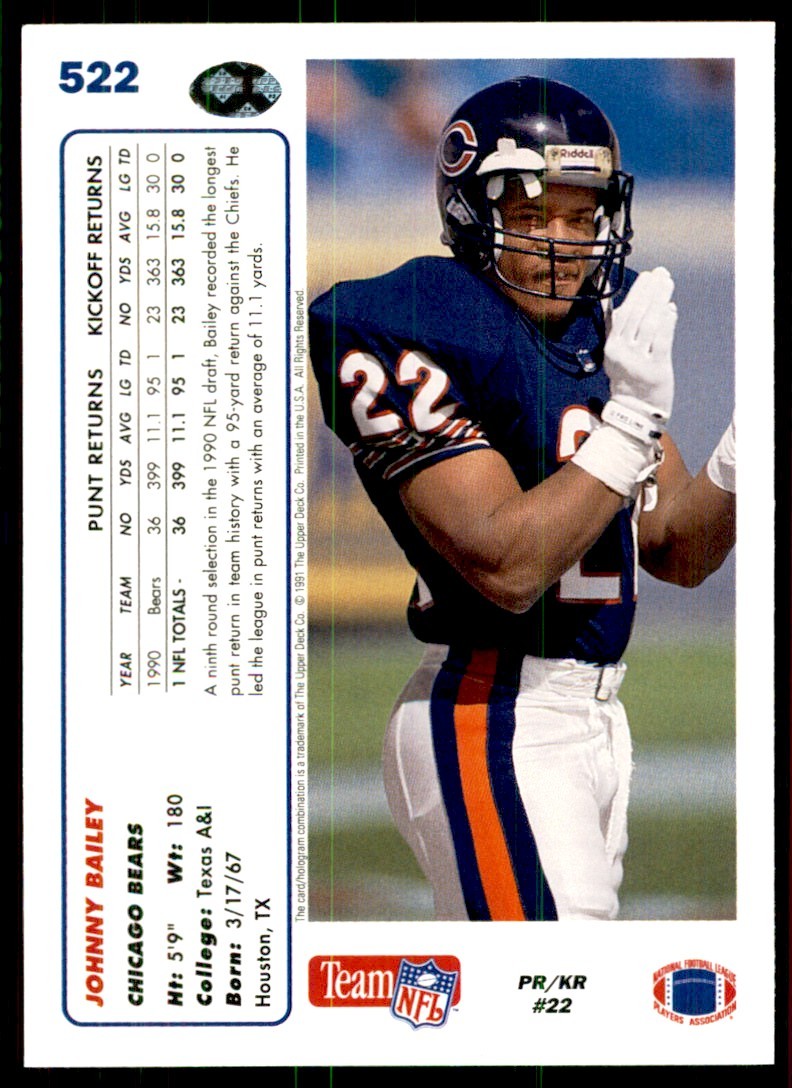 1991 Upper Deck High Series Johnny Bailey  Chicago Bears #522
