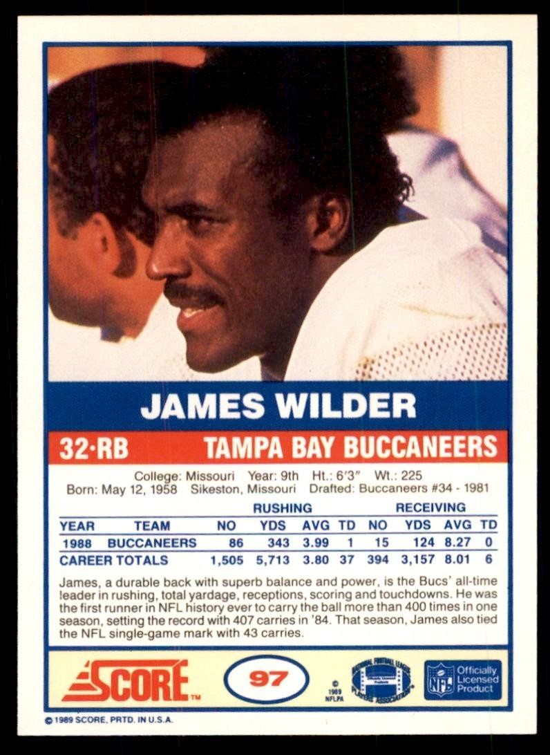 1989 SCORE JAMES WILDER . TAMPA BAY BUCCANEERS #97