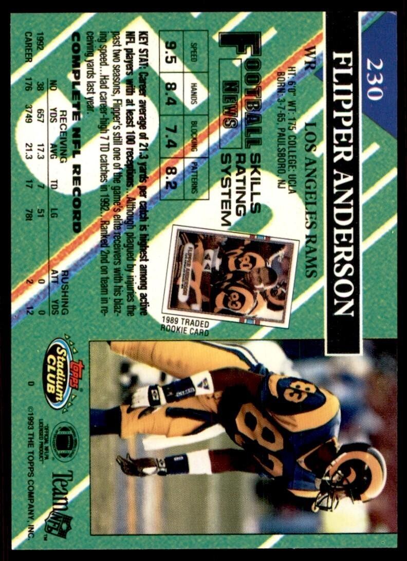 1993 STADIUM CLUB FLIPPER ANDERSON LOS ANGELES RAMS #230