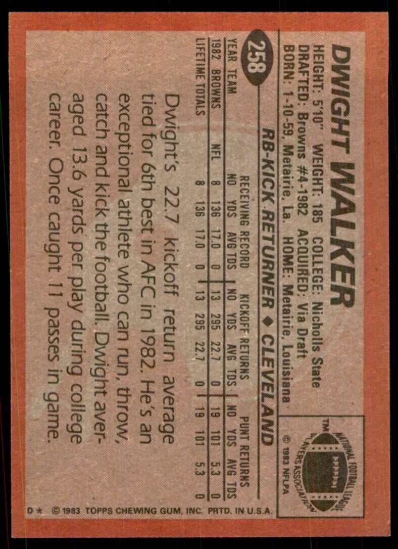 1983 TOPPS/ DWIGHT WALKER CLEVELAND BROWNS #258