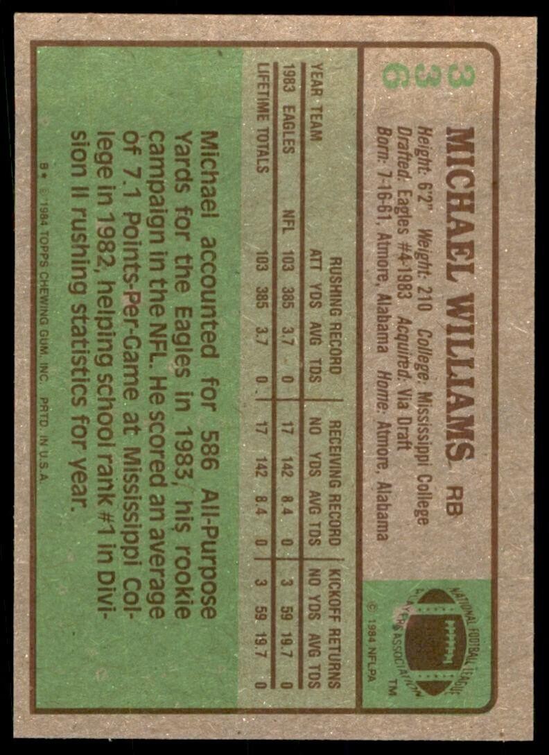 1984 TOPPS^ MICHAEL WILLIAMS. PHILADELPHIA EAGLES #336
