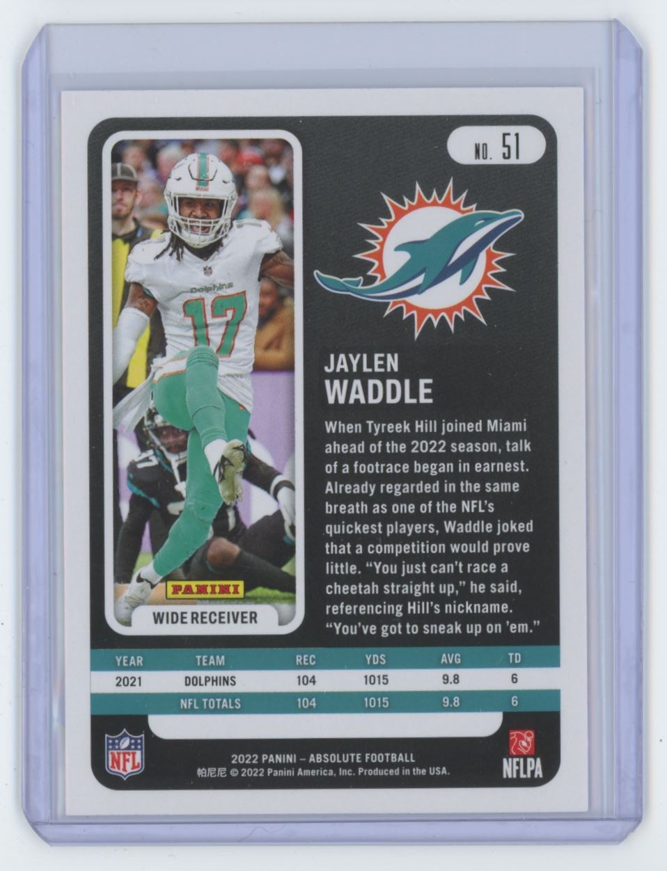 2022 Panini Absolute Jaylen Waddle Football Card #51
