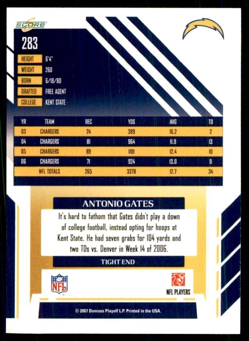 2007 SCORE ANTONIO GATES SAN DIEGO CHARGERS #283