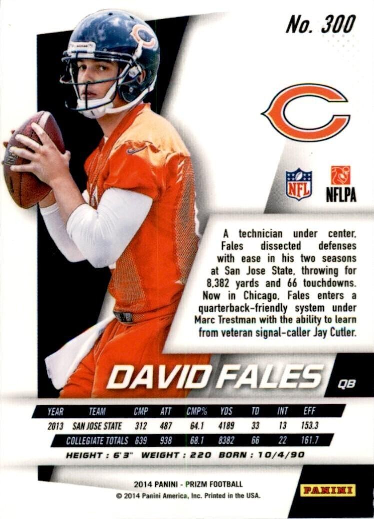 2014 PANINI PRIZM DAVID FALES CHICAGO BEARS #300