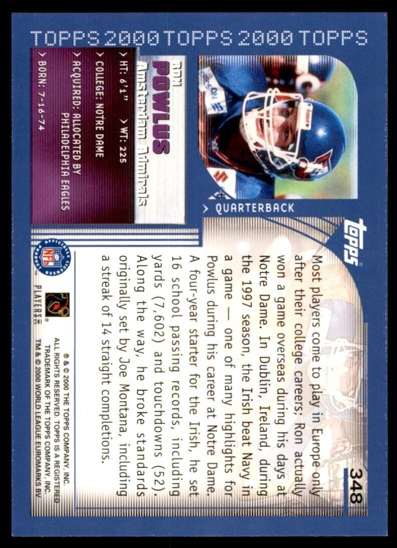 2000 TOPPS COLLECTION RON POWLUS AMSTERDAM ADMIRALS #348
