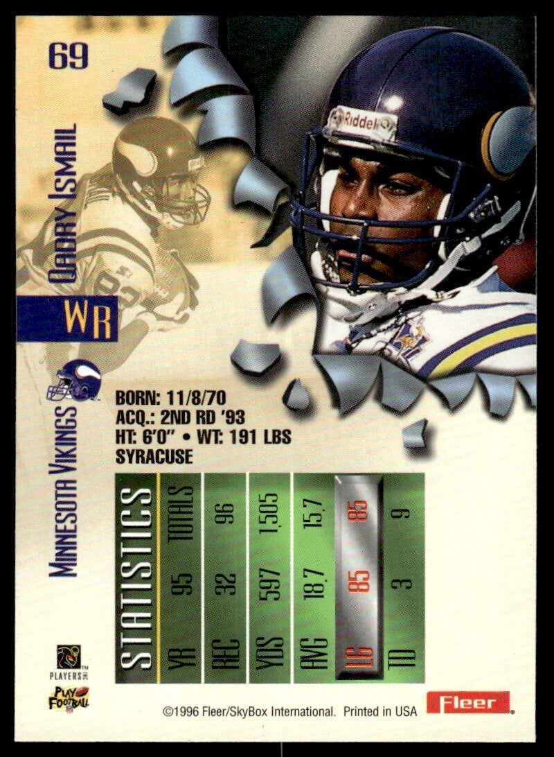 1996 Fleer Metal Football Card Qadry Ismail Minnesota Vikings #69