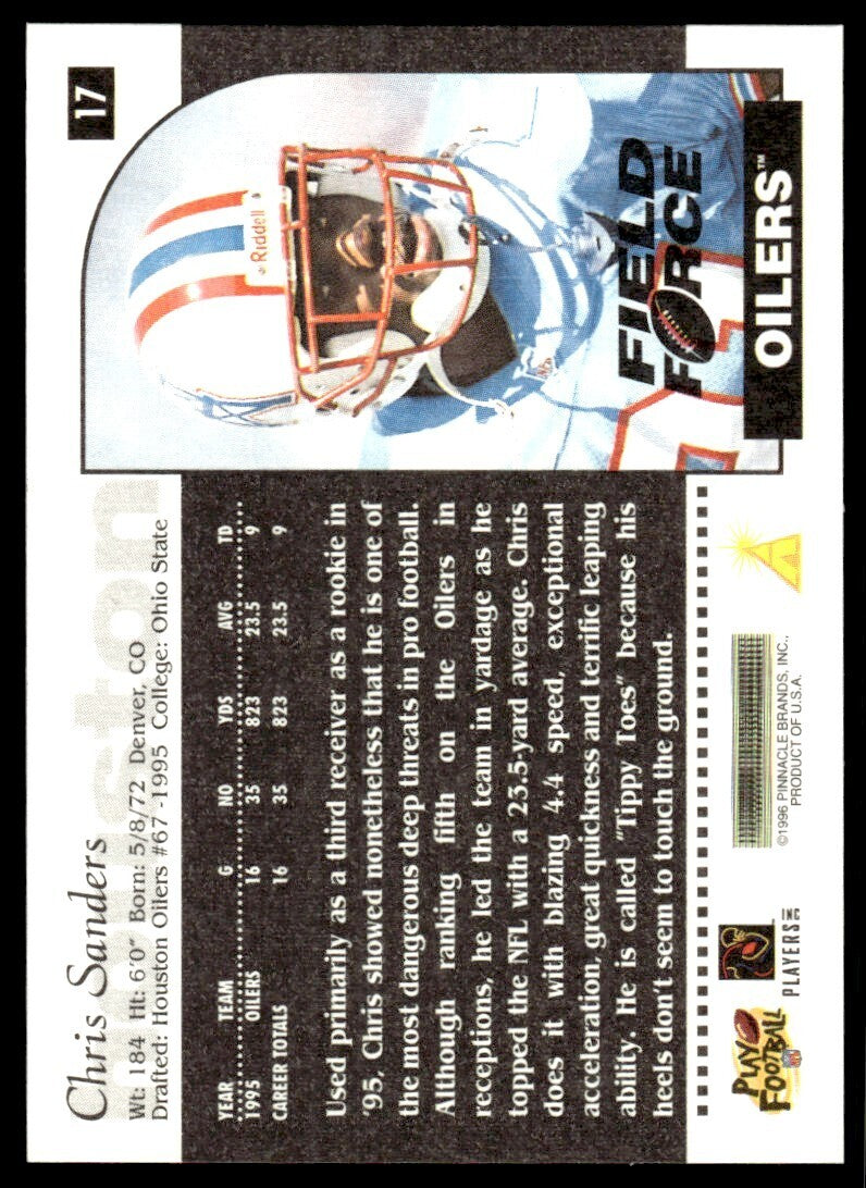1996 Score Football Card Chris Sanders Houston Oilers #17