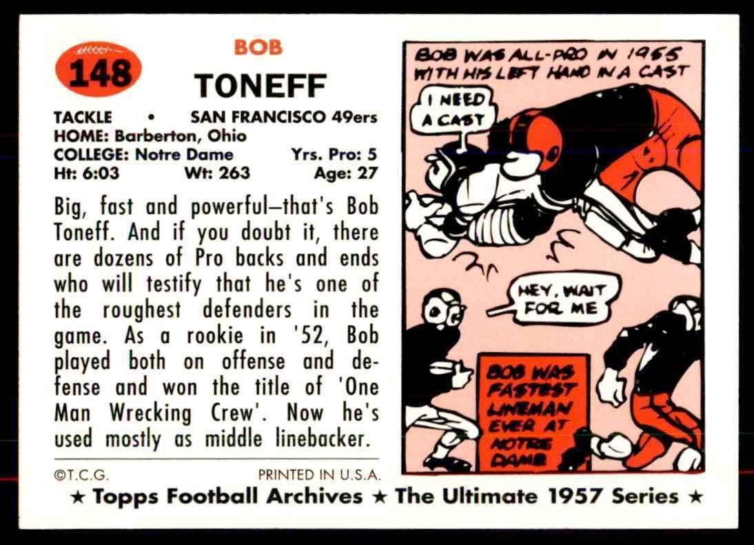 1957 TOPPS ARCHIVES BOB TONEFF SAN FRANCISCO 49ERS #148