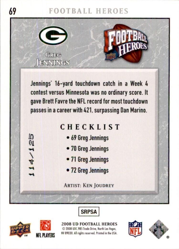 2008 Upper Deck Heroes Greg Jennings Football Cards #69