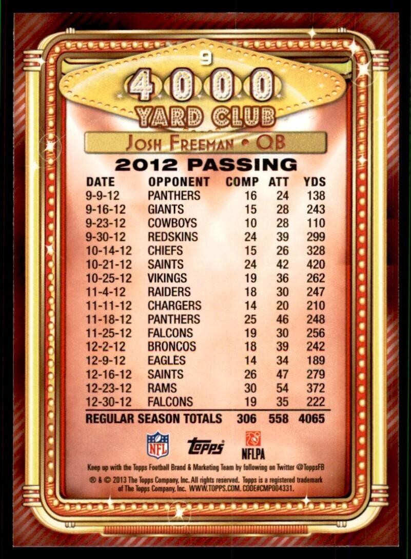2013 Topps Josh Freeman Football Cards #9