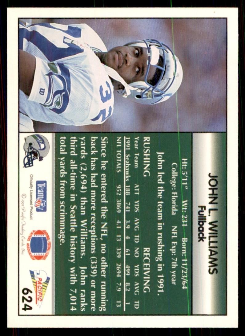 1992 Pacific John L. Williams Football Cards #624