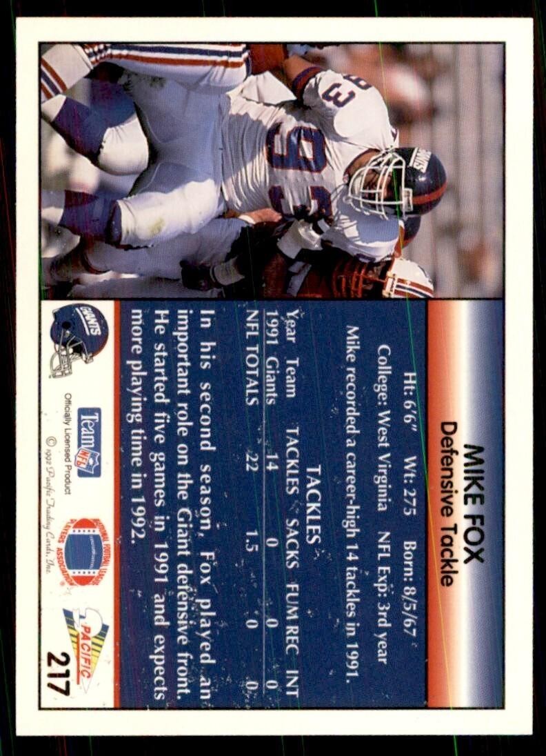 1992 Pacific Mike Fox Football Cards #217