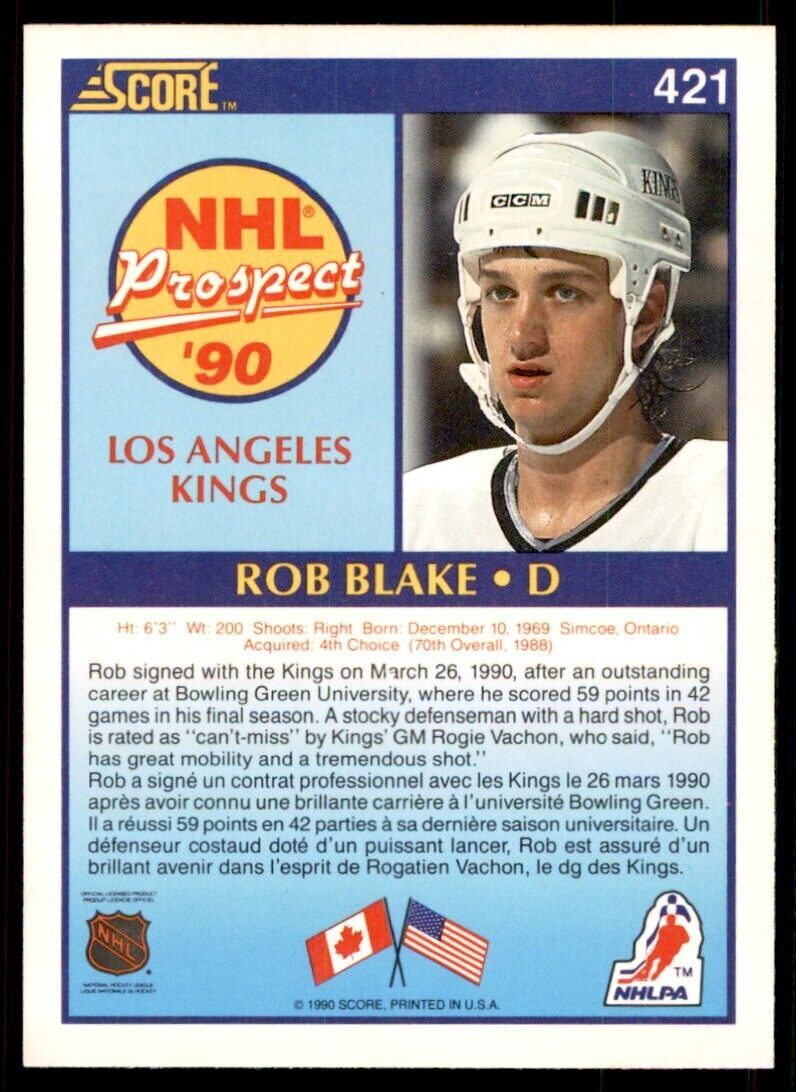 1990-91 Score Canadian Rob Blake Rookie . Los Angeles Kings #421