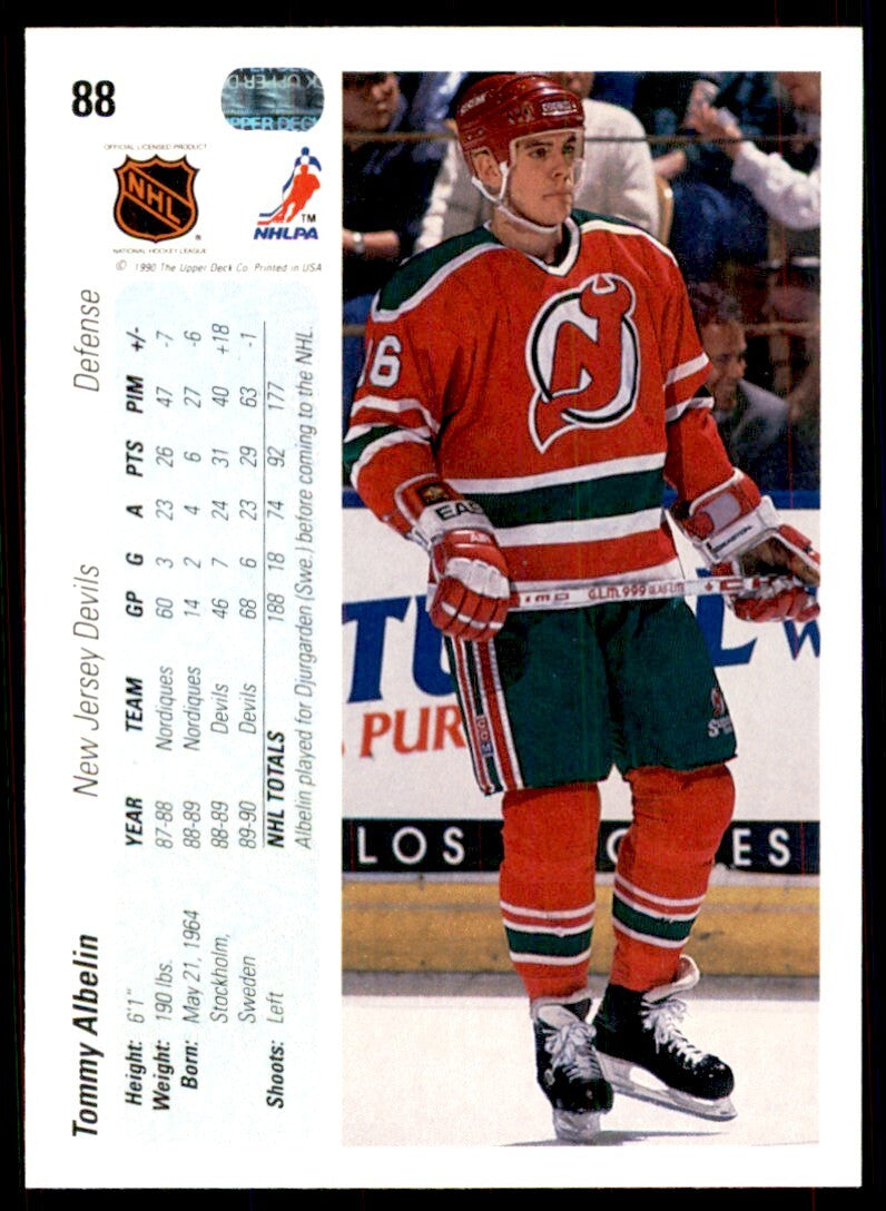 1990-91 Upper Deck Tommy Albelin . New Jersey Devils #88