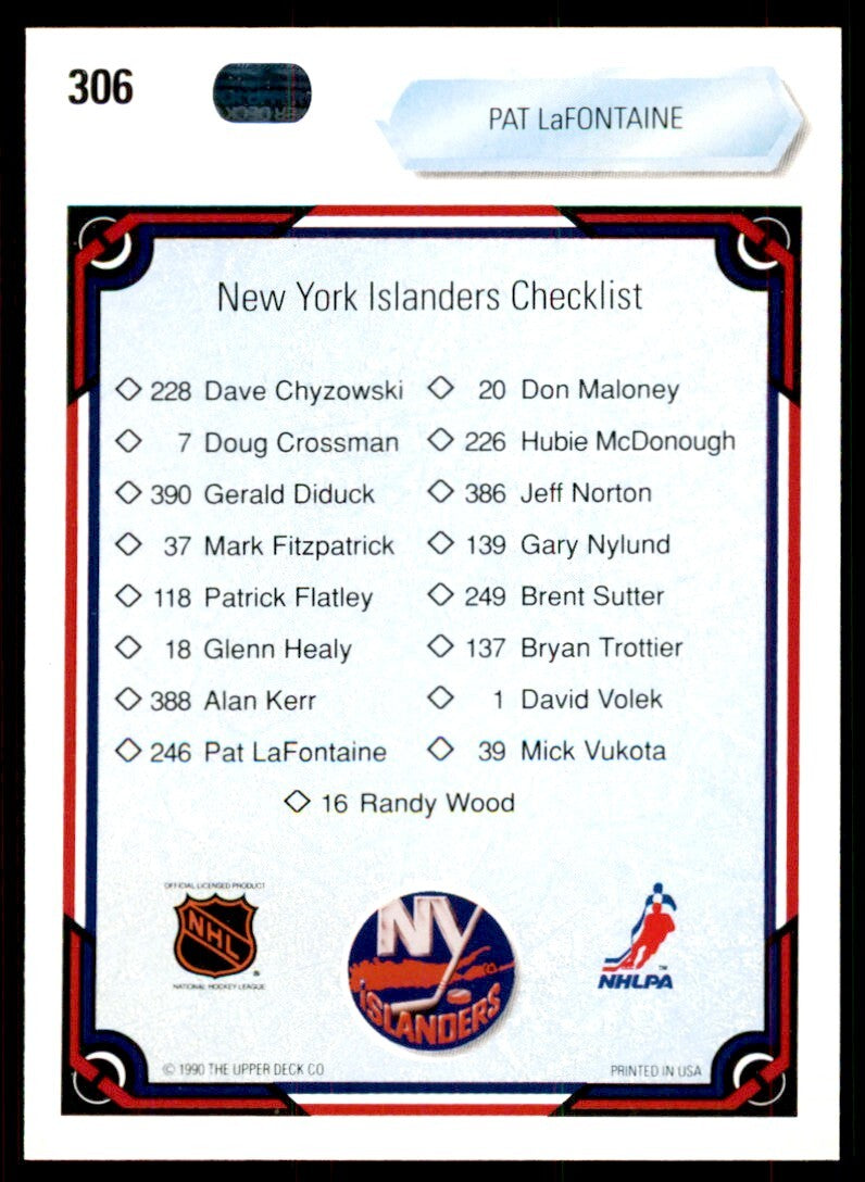 1990-91 Upper Deck Pat LaFontaine . New York Islanders #306