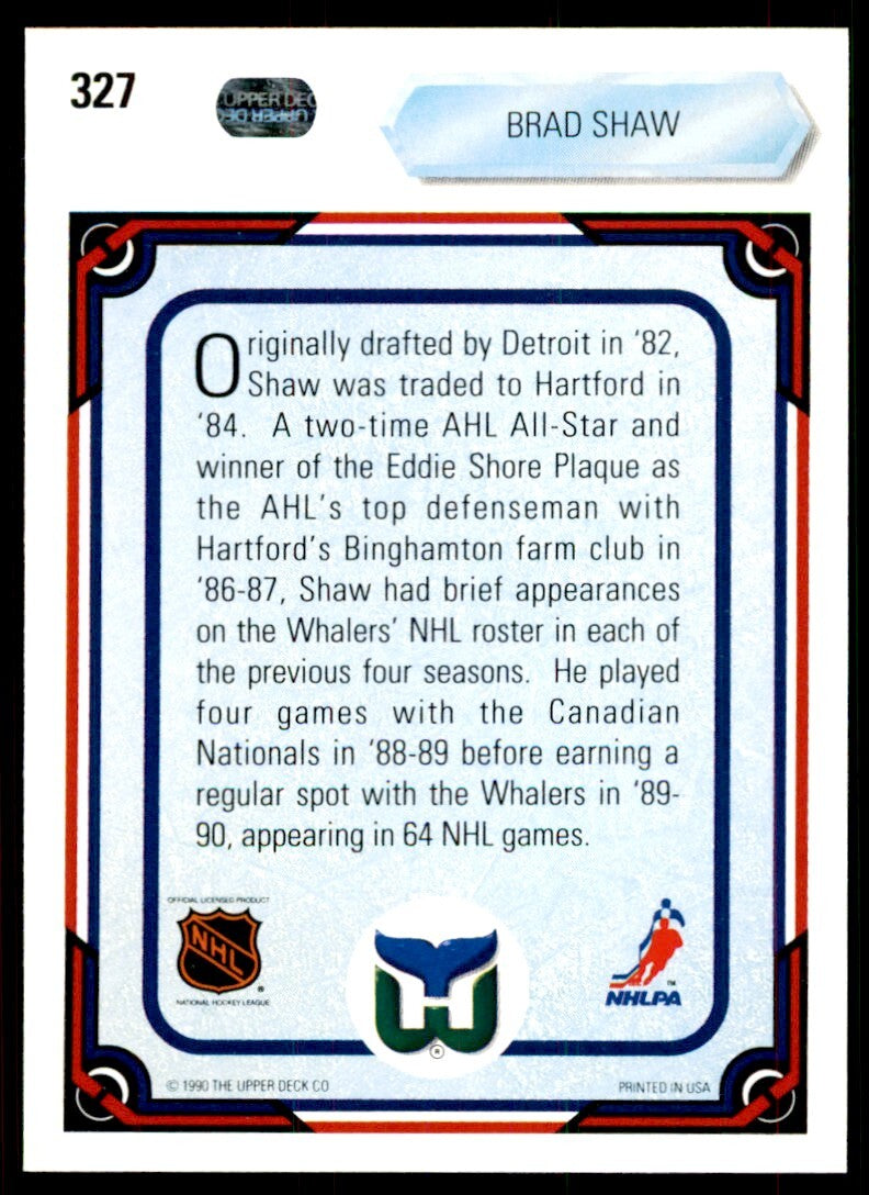 1990-91 Upper Deck Brad Shaw . Hartford Whalers #327
