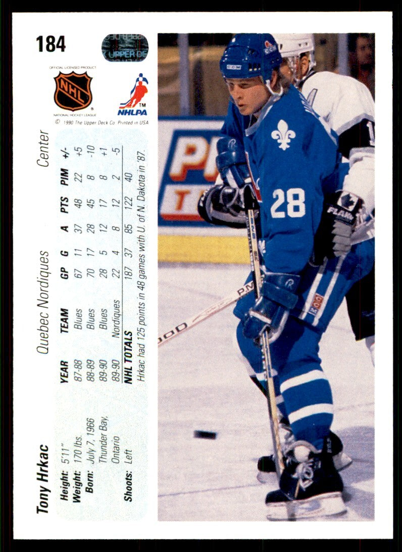 1990-91 Upper Deck Tony Hrkac . Quebec Nordiques #184