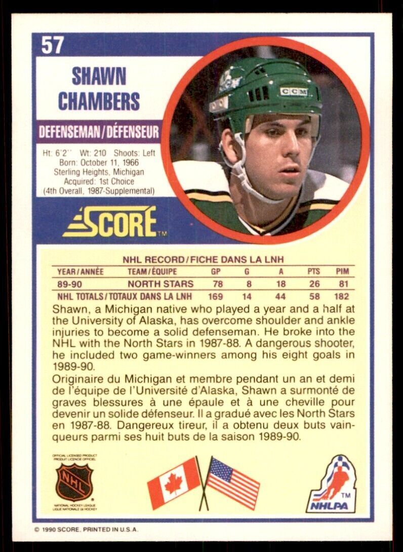 1990-91 Score Canadian Shawn Chambers . Minnesota North Stars #57