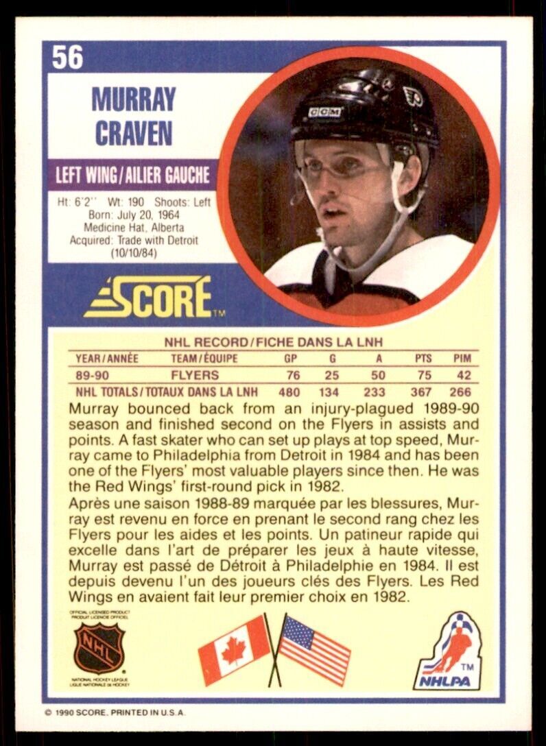 1990-91 Score Canadian Murray Craven . Philadelphia Flyers #56