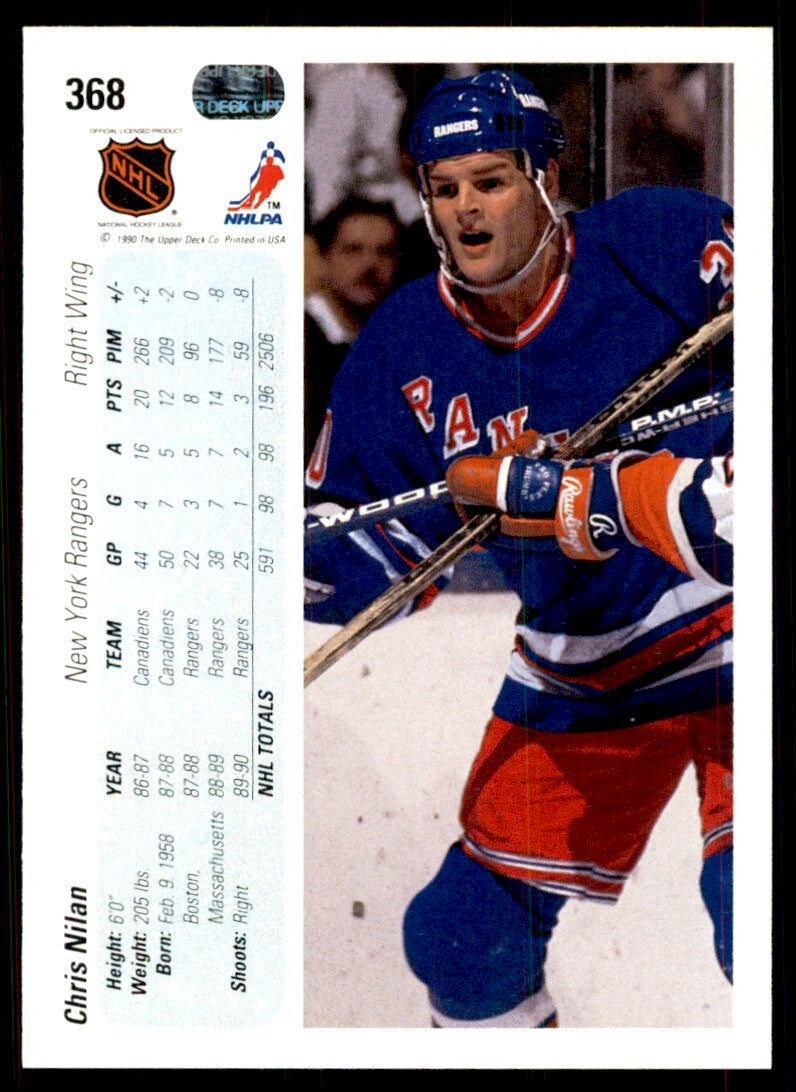 1990-91 Upper Deck Chris Nilan . New York Rangers #368