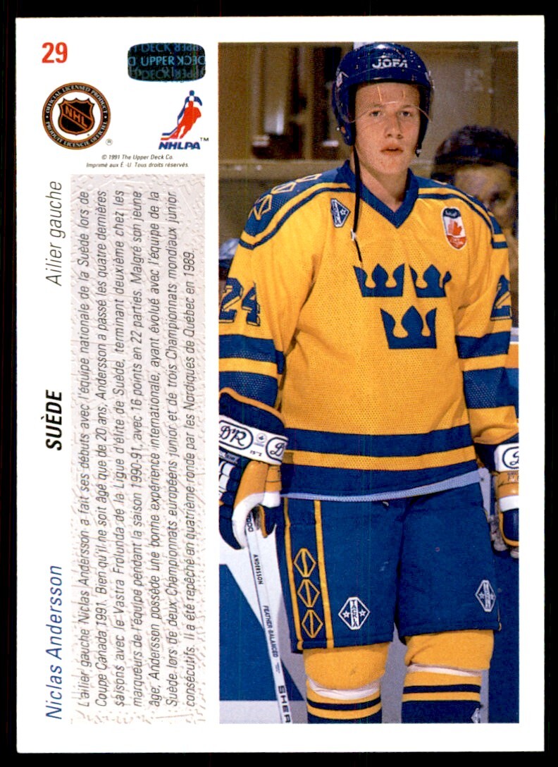 1991-92 Upper Deck French Niklas Andersson Rookie . Sweden #29