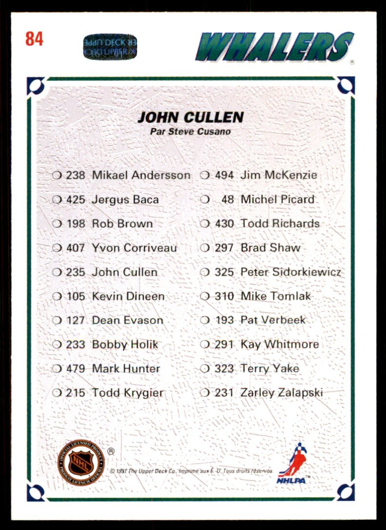 1991-92 Upper Deck French John Cullen . Hartford Whalers #84