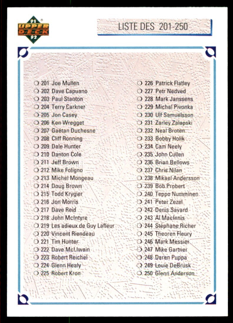 1991-92 Upper Deck French Checklist Liste Des 201-300 . #300
