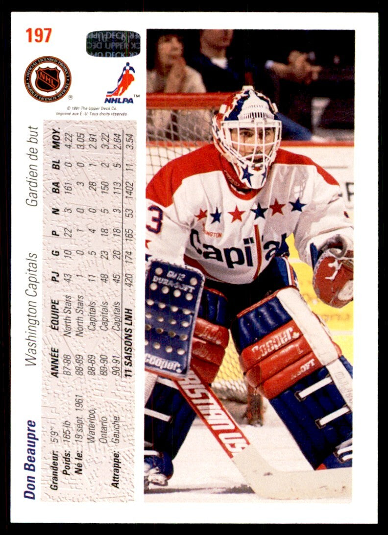 1991-92 Upper Deck French Don Beaupre . Washington Capitals #197