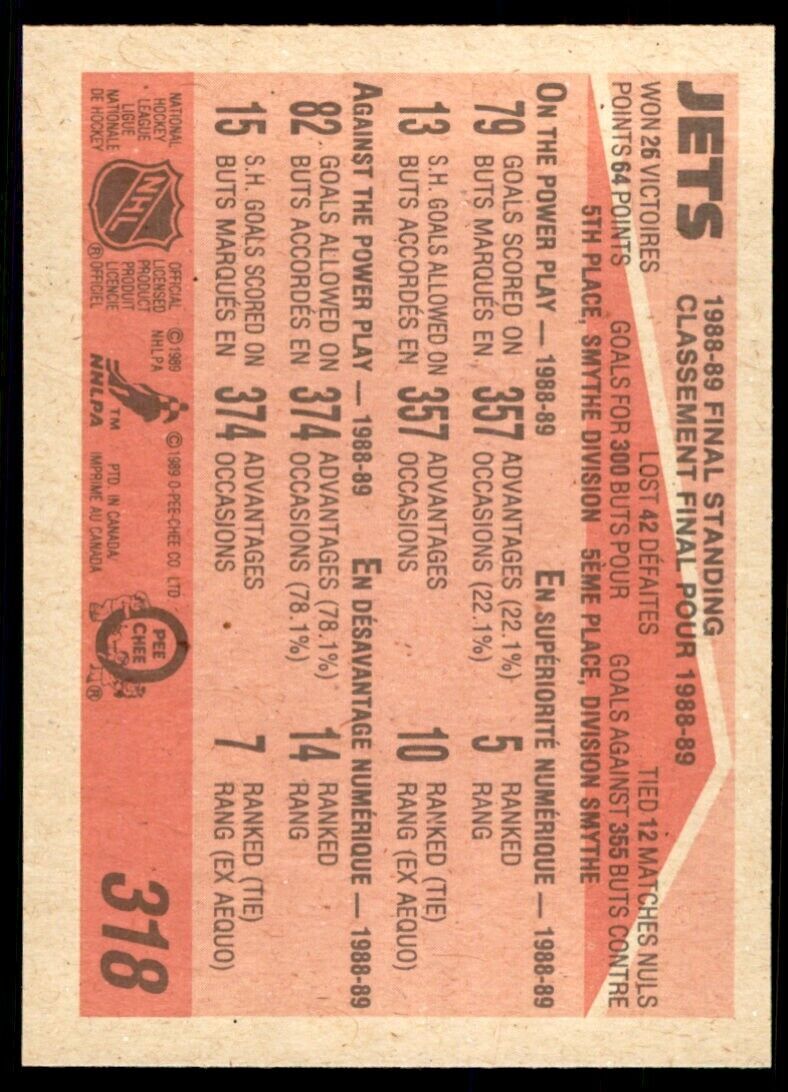 1989-90 O-Pee-Chee Winnipeg Jets . Winnipeg Jets #318