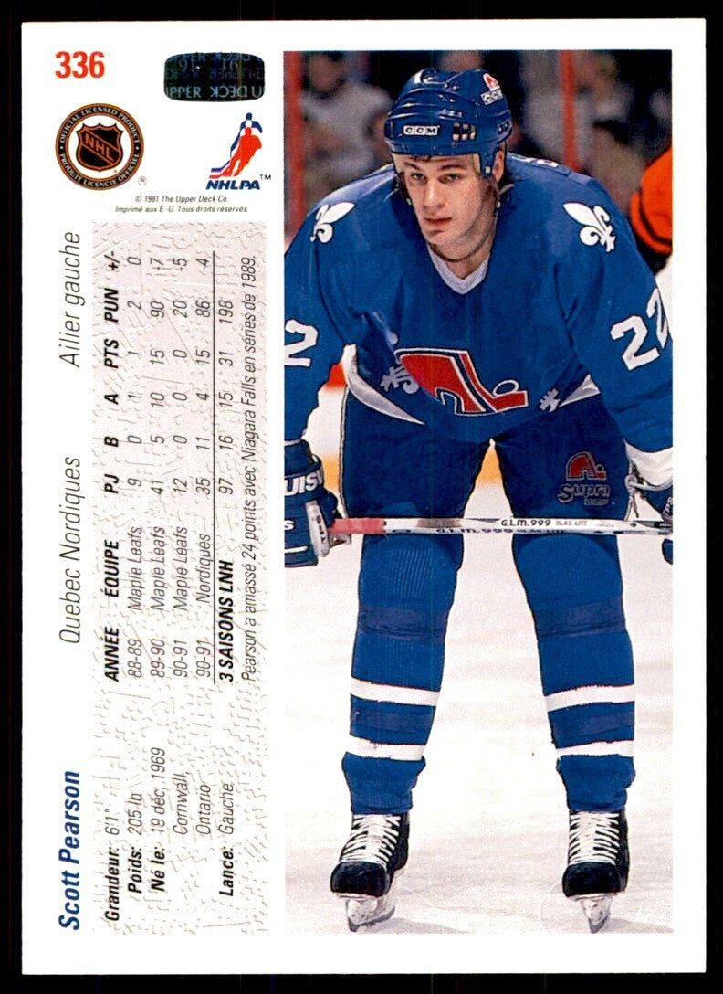 1991-92 Upper Deck French Scott Pearson . Quebec Nordiques #336
