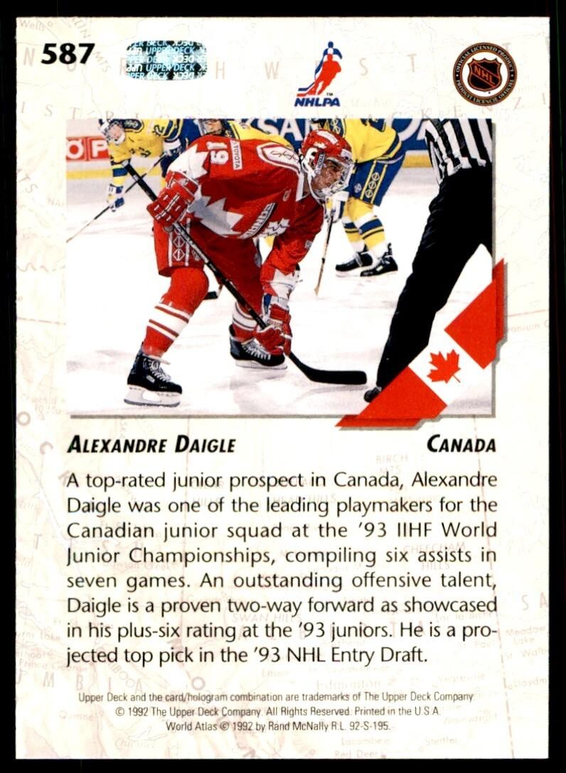 1992-93 UPPER DECK ALEXANDRE DAIGLE CANADA #587