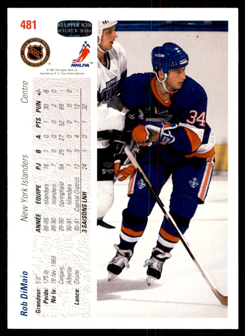 1991-92 Upper Deck French Rob DiMaio . New York Islanders #481